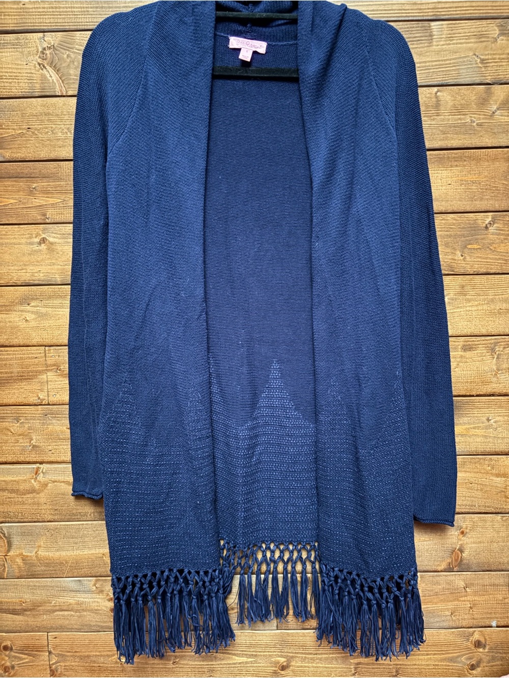 Lilly Pulitzer Navy Open-Front Fringe Tatum Cardigan Sweater
